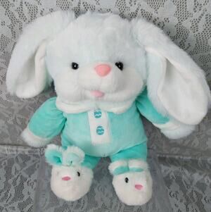 Dan Dee Bunny Rabbit Bedtime White Mint Green Pajamas Slippers Easter 14" Plush